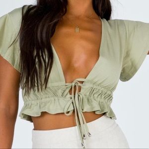 Princess Polly green cropped blouse